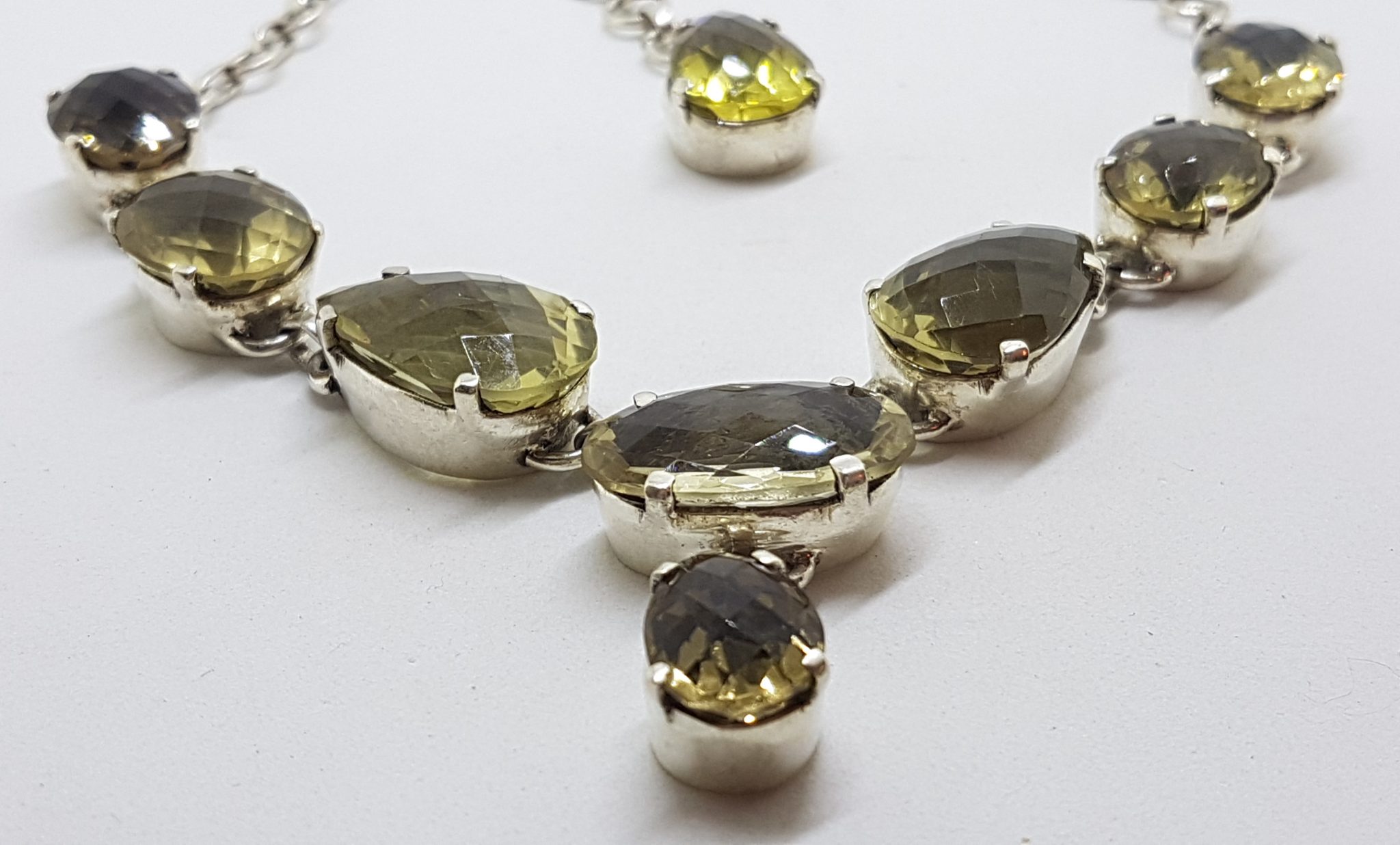 Sterling Silver Oval and Teardrop Citrine Nine Stone Drop Necklace