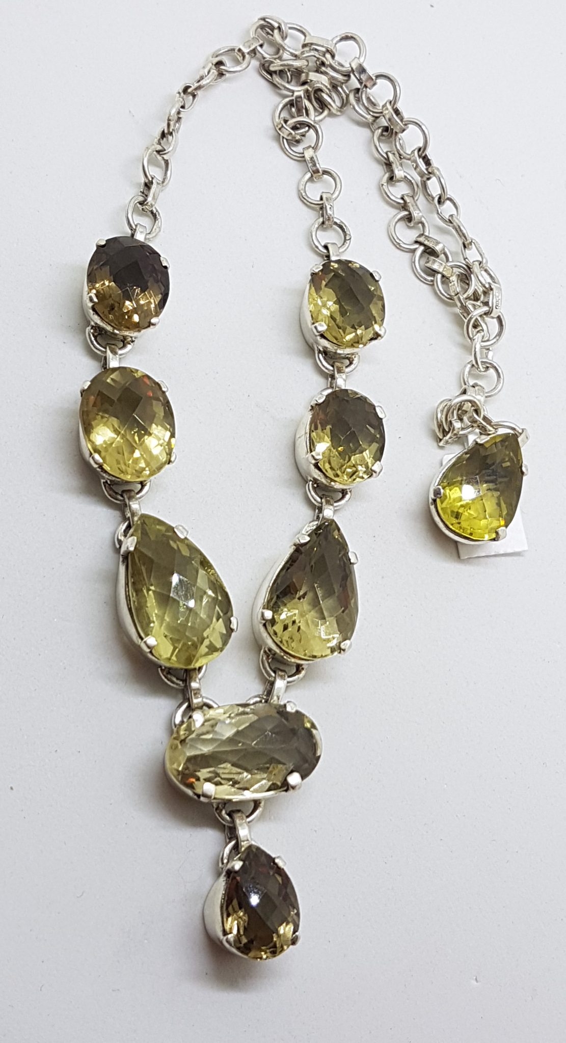 Sterling Silver Oval and Teardrop Citrine Nine Stone Drop Necklace