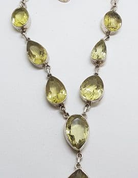 Sterling Silver Oval and Teardrop Citrine Nine Stone Drop Necklace