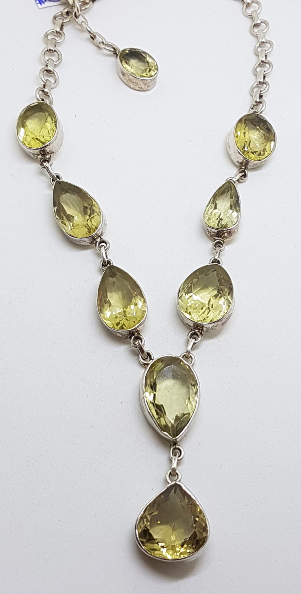 Sterling Silver Oval and Teardrop Citrine Nine Stone Drop Necklace