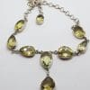 Sterling Silver Oval and Teardrop Citrine Nine Stone Drop Necklace