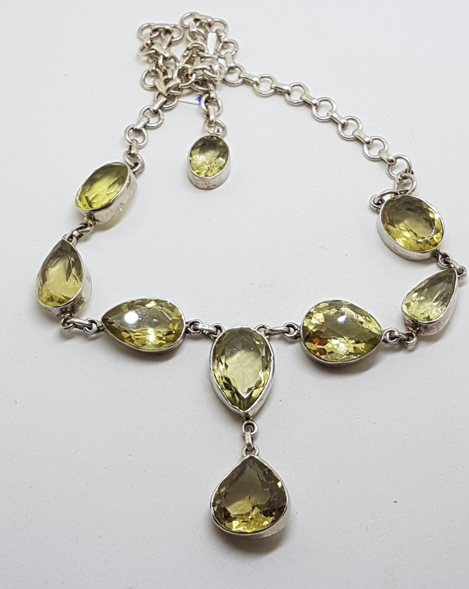 Sterling Silver Oval and Teardrop Citrine Nine Stone Drop Necklace