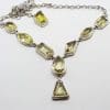 Sterling Silver Odd Shapes Citrine Nine Stone Drop Necklace