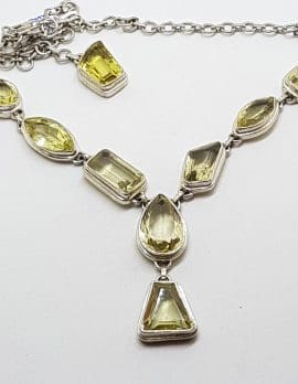 Sterling Silver Odd Shapes Citrine Nine Stone Drop Necklace