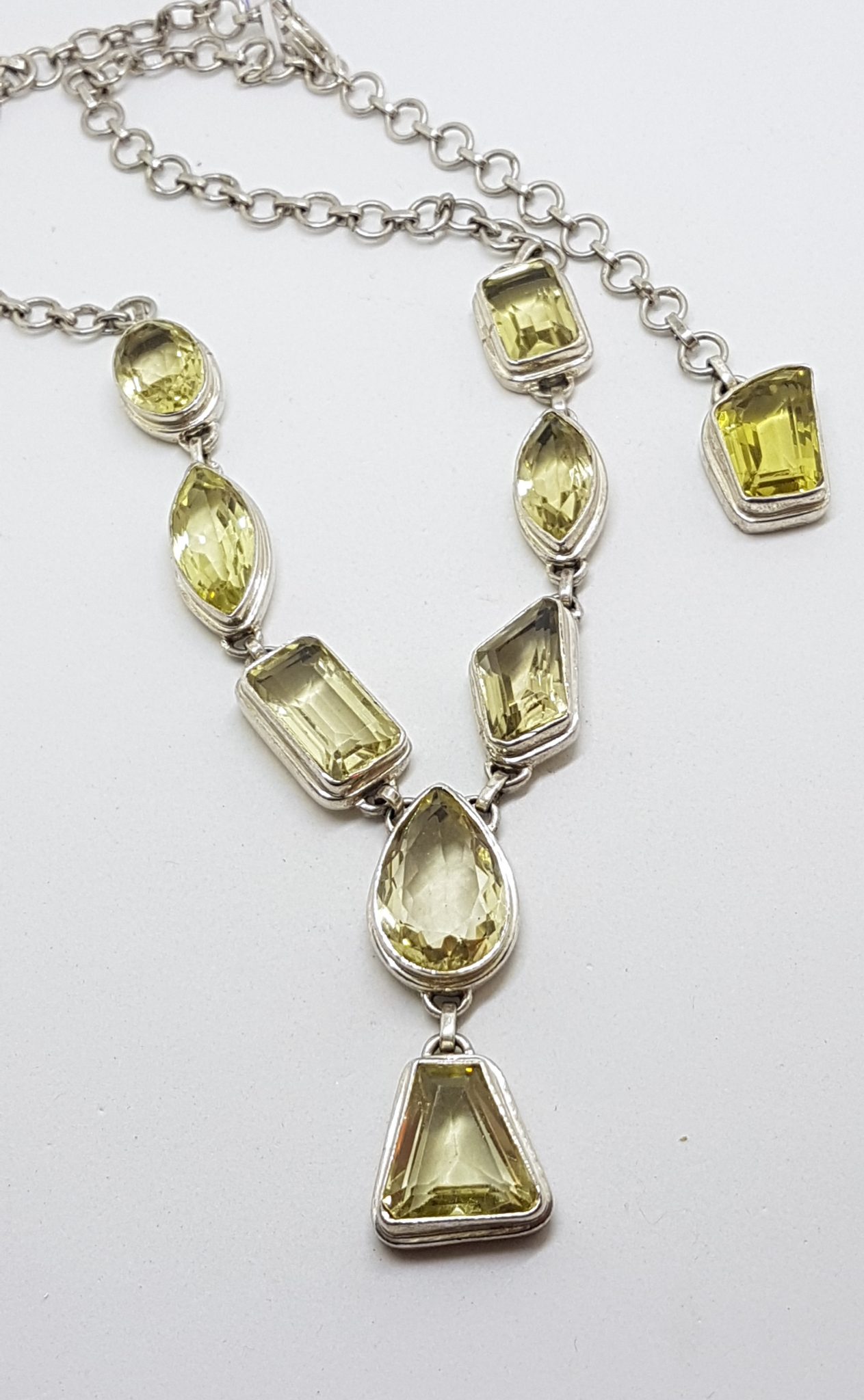 20200707_134653 Sterling Silver Odd Shapes Citrine Nine Stone Drop Necklace