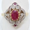 9ct Yellow Gold Natural Ruby and Diamond Ornate Ring