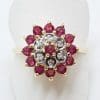 9ct Yellow Gold Natural Ruby & Diamond Round Cluster Ring
