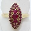 9ct Yellow Gold Natural Ruby Marquis Shape Cluster Ring