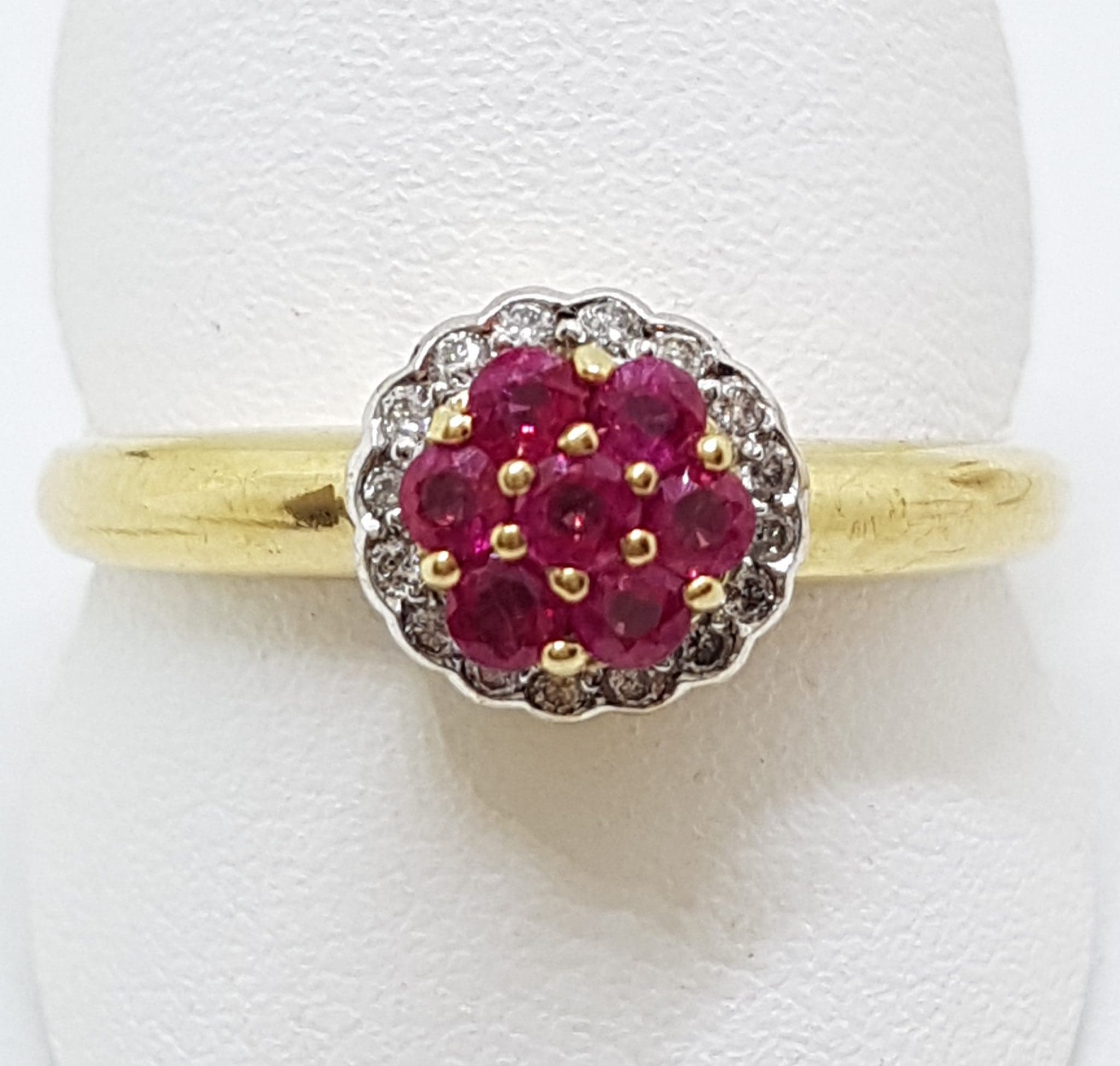 20200707_201123 9ct Yellow Gold Natural Ruby & Diamond Round Cluster "Cupcake" Ring
