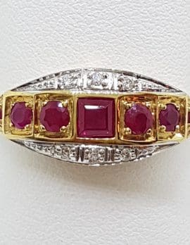 9ct Yellow Gold Natural Ruby & Diamond Bridge Set / Eternity Art Deco Style Ring