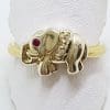 9ct Yellow & White Gold Natural Ruby & Diamond Elephant Ring
