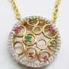 9ct Yellow Gold Natural Ruby, Emerald and Diamond Pendant on 9ct Chain