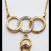 9ct Yellow Gold Natural Ruby & Diamond Hoops / Circles / Rings Necklace