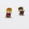 14ct Yellow Gold Natural Ruby & Diamond Stud Earrings