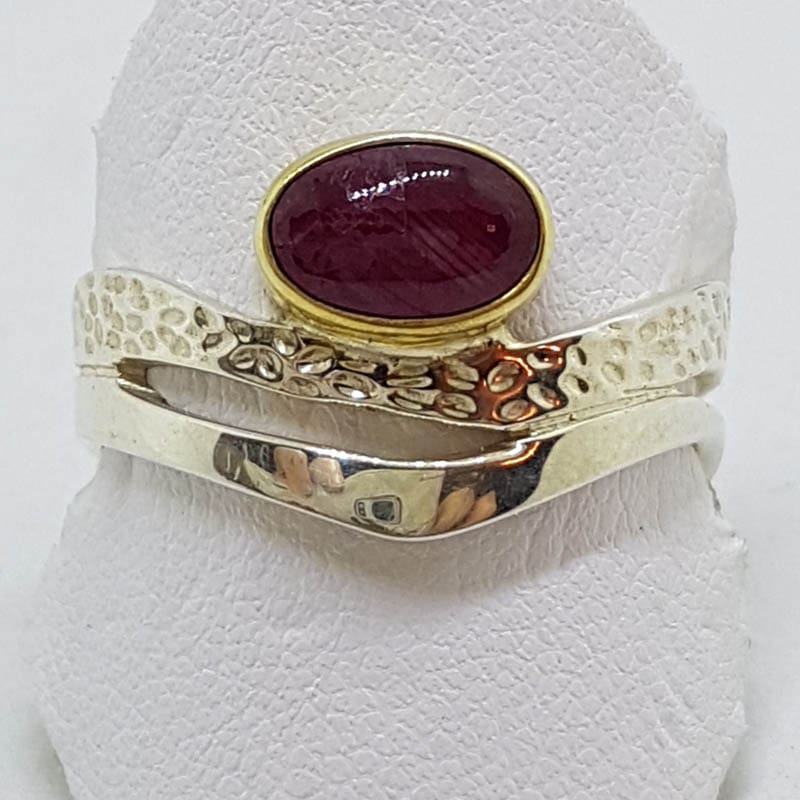 20200707_201847 Sterling Silver Cabochon Cut Ruby Wave Ring - With Gold Plate