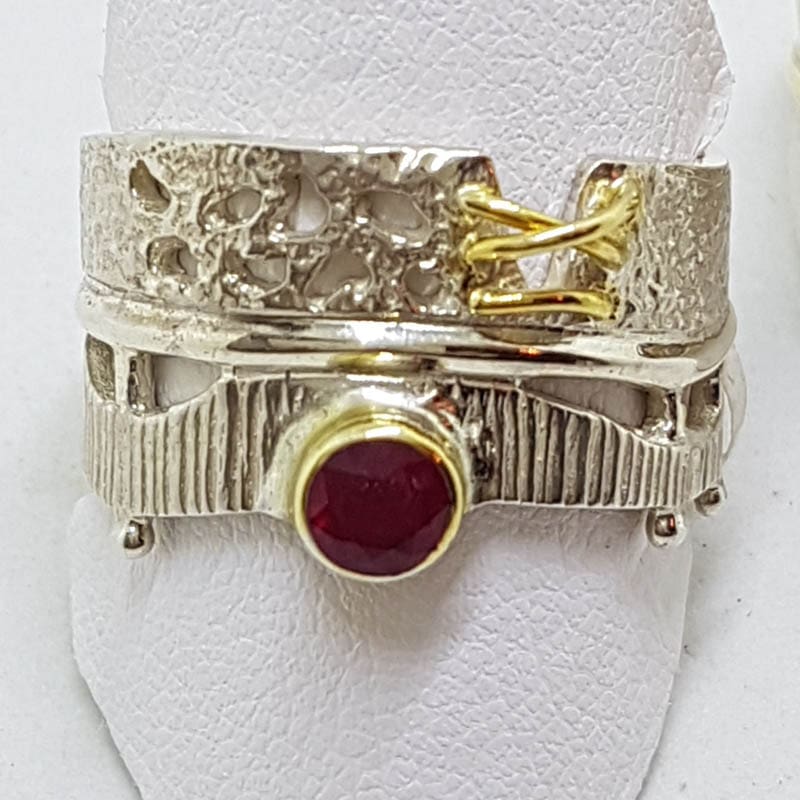 20200707_201943 Sterling Silver Ruby Wide Ring - With Gold Plate
