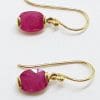 9ct Gold Natural Ruby Drop Earrings - Oval