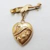 9ct Yellow Gold Antique Heart on Twist Bar Brooch with Lily of the Valley Motif