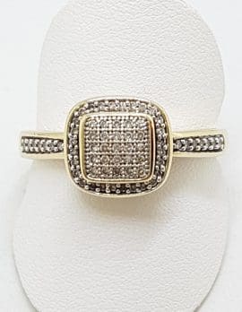 9ct Yellow Gold Square Diamond Cluster Ring