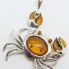 Sterling Silver Large Amber Crab Pendant on Sterling Silver Chain