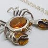 Sterling Silver Large Amber Crab Pendant on Sterling Silver Chain