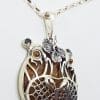 Sterling Silver Baltic Amber Large Hippo Pendant on Chain