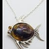 Sterling Silver Amber Large Fish Pendant on Sterling Silver Chain
