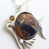 Sterling Silver Amber Large Fish Pendant on Sterling Silver Chain