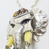Sterling Silver Very Large Baltic Amber Elephant Pendant on Silver Chain