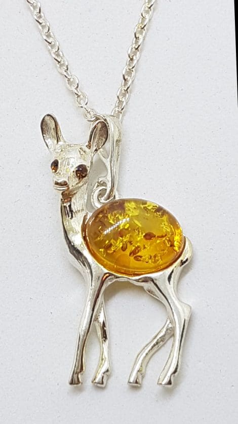 Sterling Silver Amber Deer Pendant on Silver Chain
