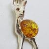 Sterling Silver Amber Deer Pendant on Silver Chain