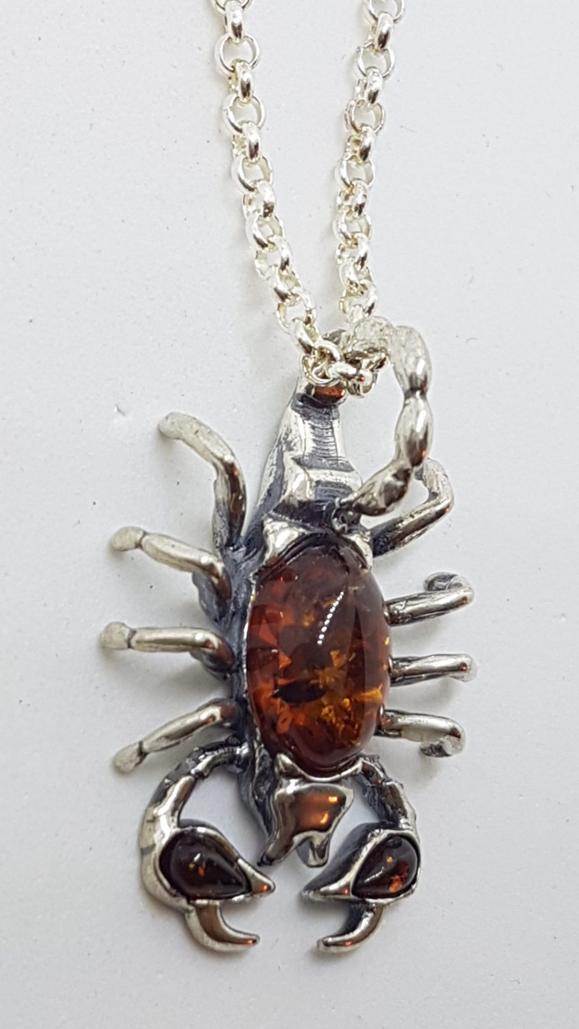 Sterling Silver Baltic Amber Scorpio Pendant on Silver Chain