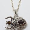 Sterling Silver Baltic Amber Spider Pillbox / Locket Pendant on Silver Chain