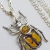Sterling Silver Amber Scarab / Beetle Pendant on Sterling Silver Chain