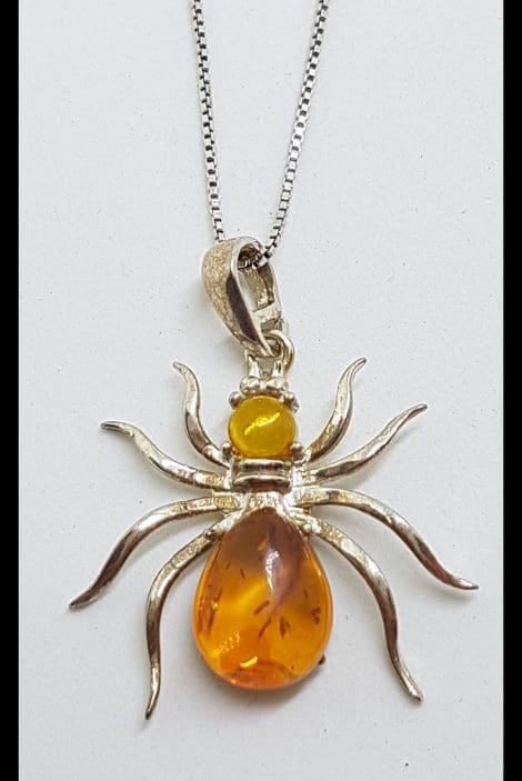 Sterling Silver Baltic Amber Spider Pendant on Silver Chain