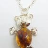 Sterling Silver Baltic Amber Teddy Bear Jointed Pendant on Silver Chain