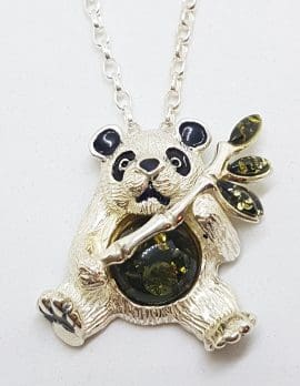 Sterling Silver Amber Panda Pendants on Sterling Silver Chain