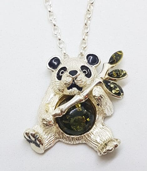 Sterling Silver Amber Panda Pendants on Sterling Silver Chain