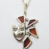 Sterling Silver Baltic Amber Carnival Mask Pendant on Silver Chain