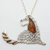 Sterling Silver Large Baltic Amber Dog Pendant on Chain - Jointed