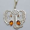 Sterling Silver Baltic Amber Elephant Pendant on Sterling Silver Chain