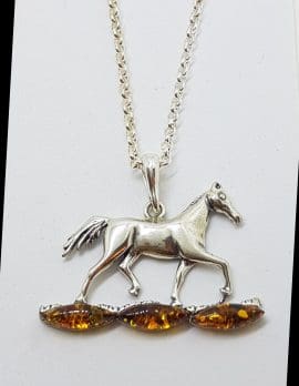 Sterling Silver Baltic Amber Horse Pendant on Silver Chain