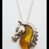 Sterling Silver Baltic Amber Horse Head Pendant on Chain