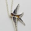 Sterling Silver Natural Baltic Amber Swallow / Bird Pendant on Silver Chain