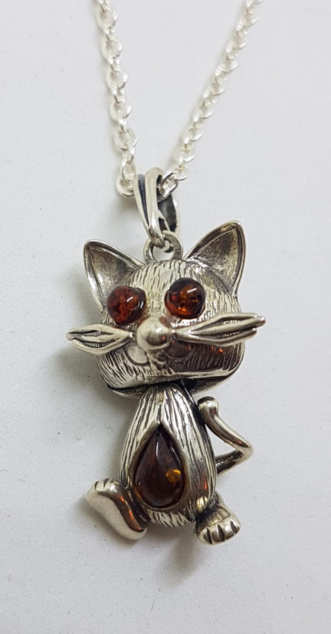 20200707_213509 Sterling Silver Amber Jointed Cat Pendants on Chains
