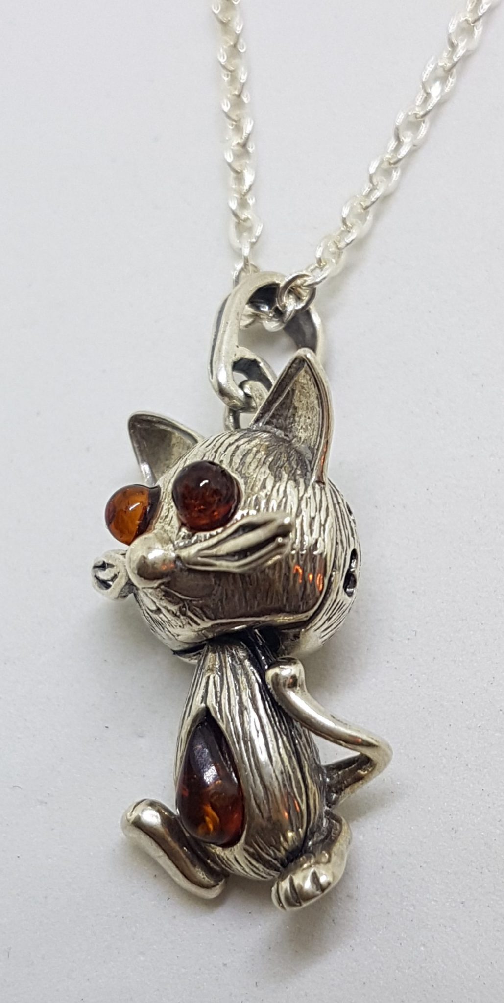 20200707_213523 Sterling Silver Amber Jointed Cat Pendants on Chains