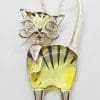 Sterling Silver Green Amber Cat Pendant on Chain - Also Available as Brooch