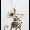 Sterling Silver Large Green Amber and CZ Elegant Cat Sitting Pendant on Chain - Also Available as Brooch