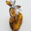 Butterfly - Solid Sterling Silver Natural Baltic Amber Figurine / Statue / Sculpture .