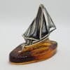 Sailing Boat / Ship / Yacht - Sterling Silver Natural Baltic Amber Small Figurine / Statue / Sculpture